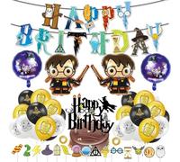 DWTECH Harry Birthday Party Decoration Boys Magical Wizard Themed Party Decorations Happy Birthday Banner Cupcake Toppers Harry Foil Balloons Party Supplies For Kids Potter Birthday Party Balloons