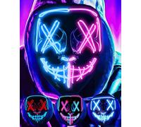 DWTECH LED Halloween Mask - Light Up Mask LED Masks EL Wire Scary Mask for Masquerade Cosplay Light Up Face Mask for Kids Men Women Halloween Festival Party (Blue&Pink 1)
