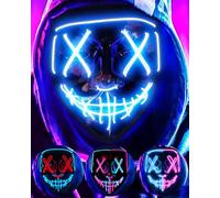 DWTECH LED Halloween Mask - Light Up Mask LED Masks EL Wire Scary Mask for Masquerade Cosplay Light Up Face Mask for Kids Men Women Halloween Festival Party (Blue)
