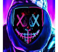 DWTECH LED Halloween Mask - Light Up Mask LED Masks EL Wire Scary Mask for Masquerade Cosplay Light Up Face Mask for Kids Men Women Halloween Festival Party (Ice Blue&Pink A)