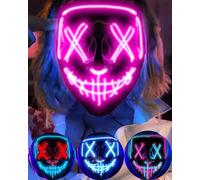 DWTECH LED Halloween Purge Mask - Light Up Mask LED Masks EL Wire Scary Mask for Masquerade Cosplay Light Up Face Mask for Audtl Men Women Halloween Festival Party
