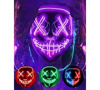 DWTECH Purge Mask LED Halloween Mask LED Halloween Costume LED Glow Scary Light Up Masks for Adult Men Women Festival Party Carnival Halloween Costume Cosplay (Purple 1)