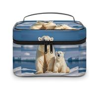 DWTJKMS 2 Polar Bears Makeup Bag, Cosmetic Organizer Case Large Portable Capacity Make Up Bags Women Travel Toiletry Bags with Handle And Divider