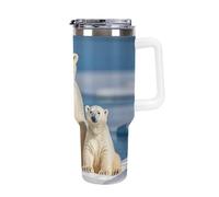 DWTJKMS 2 Polar Bears Stainless Steel Tumbler 40 Oz Leak-proof Large Capacity Car Cup with Handle Straw Double Wall Vacuum Insulated Cup Reusable Keeps Cold Or Hot White-style