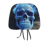 DWTJKMS 3D Print Blue Skull Car Seat Headrest Cover 2 PCS Adjustable Reusable, Auto Interior Seat Accessories Cute Vintage Car Headrest Protector Seats Cover,for Most Cars