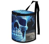 DWTJKMS 3D Print Blue Skull Car Trash Can with Lid Large Capacity Hanging Auto Trash Bin Leak-Proof Waterproof Trash Bin Cars Must Haves Interior Accessories