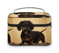 DWTJKMS A Cute Dachshund Makeup Bag, Cosmetic Organizer Case Large Portable Capacity Make Up Bags Women Travel Toiletry Bags with Handle And Divider