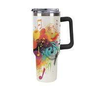 DWTJKMS Abstract Music Themed Stainless Steel Tumbler 40 Oz Leak-proof Large Capacity Car Cup with Handle Straw Double Wall Vacuum Insulated Cup Reusable Keeps Cold Or Hot Black-style