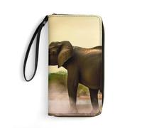 DWTJKMS Africa Elephant Long Wallet Slim PU Leather Wallets for Men Women Minimalist Wallet with Card Slots, white, 19.7x10.5cm