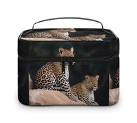 DWTJKMS African Leopard on Rock Makeup Bag, Cosmetic Organizer Case Large Portable Capacity Make Up Bags Women Travel Toiletry Bags with Handle And Divider