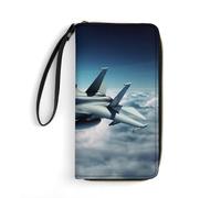 DWTJKMS Aircraft Fighter Jets Long Wallet Slim PU Leather Wallets for Men Women Minimalist Wallet with Card Slots, white, 19.7x10.5cm