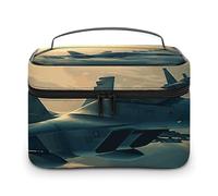 DWTJKMS Aircraft Fighter Jets Makeup Bag, Cosmetic Organizer Case Large Portable Capacity Make Up Bags Women Travel Toiletry Bags with Handle And Divider