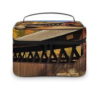 DWTJKMS Albany Covered Bridge Makeup Bag, Cosmetic Organizer Case Large Portable Capacity Make Up Bags Women Travel Toiletry Bags with Handle And Divider