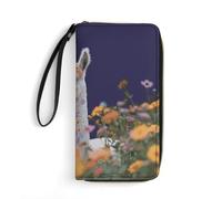 DWTJKMS Alpaca Surrounded by Flowers Long Wallet Slim PU Leather Wallets for Men Women Minimalist Wallet with Card Slots, white, 19.7x10.5cm