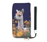 DWTJKMS Alpaca Surrounded by Flowers Long Wallet Slim PU Leather Wallets for Men Women Minimalist Wallet with Card Slots, white, 20x10.5cm