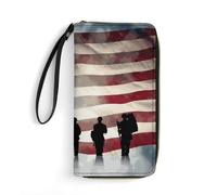 DWTJKMS American Flag Veterans Day Long Wallet Slim PU Leather Wallets for Men Women Minimalist Wallet with Card Slots, white, 19.7x10.5cm