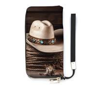 DWTJKMS American West Rodeo Hat Long Wallet Slim PU Leather Wallets for Men Women Minimalist Wallet with Card Slots, white, 20x10.5cm