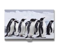 DWTJKMS Antarctica Penguins Business Card Holder Aluminum Alloy Card Case Metal Name Card Holder for Men Women Professional Credit Card ID Case for Office Business Unique Gift