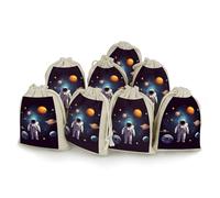DWTJKMS Astronaut Solar System Planets Gift Pouches 8PCS Portable Small Drawstring Storage Bags Pouches Reusable Cotton Linen Bunches Pocket For Wedding, Travel, Office, Workout (Unisex)