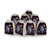 DWTJKMS Astronaut Solar System Planets Gift Pouches 8PCS Portable Small Drawstring Storage Bags Pouches Reusable Cotton Linen Bunches Pocket For Wedding, Travel, Office, Workout (Unisex)