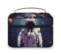 DWTJKMS Astronaut Solar System Planets Makeup Bag, Cosmetic Organizer Case Large Portable Capacity Make Up Bags Women Travel Toiletry Bags with Handle And Divider