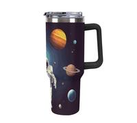 DWTJKMS Astronaut Solar System Planets Stainless Steel Tumbler 40 Oz Leak-proof Large Capacity Car Cup with Handle Straw Double Wall Vacuum Insulated Cup Reusable Keeps Cold Or Hot Black-style