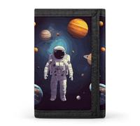 DWTJKMS Astronaut Solar System Planets Wallet Minimalist Mens Slim Trifold Wallets Modern Fashion Wallets Anti-Theft Wallet Holds Cards And Cash