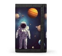 DWTJKMS Astronaut Solar System Planets Wallet Minimalist Mens Slim Trifold Wallets Modern Fashion Wallets Anti-Theft Wallet Holds Cards And Cash