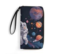 DWTJKMS Astronaut Space Flight Long Wallet Slim PU Leather Wallets for Men Women Minimalist Wallet with Card Slots, white, 19.7x10.5cm