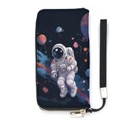 DWTJKMS Astronaut Space Flight Long Wallet Slim PU Leather Wallets for Men Women Minimalist Wallet with Card Slots, white, 20x10.5cm