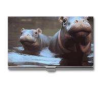 DWTJKMS Baby Hippos Business Card Holder Aluminum Alloy Card Case Metal Name Card Holder for Men Women Professional Credit Card ID Case for Office Business Unique Gift