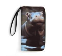 DWTJKMS Baby Hippos Long Wallet Slim PU Leather Wallets for Men Women Minimalist Wallet with Card Slots, white, 19.7x10.5cm