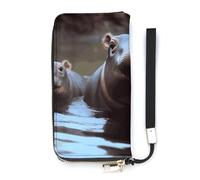 DWTJKMS Baby Hippos Long Wallet Slim PU Leather Wallets for Men Women Minimalist Wallet with Card Slots, white, 20x10.5cm