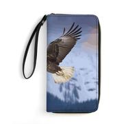 DWTJKMS Bald Eagle Flying Long Wallet Slim PU Leather Wallets for Men Women Minimalist Wallet with Card Slots, white, 19.7x10.5cm