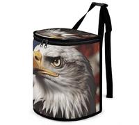 DWTJKMS Bald Eagle US Flag Pictures Car Trash Can with Lid Large Capacity Hanging Auto Trash Bin Leak-Proof Waterproof Trash Bin Cars Must Haves Interior Accessories