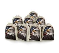 DWTJKMS Bald Eagle US Flag Pictures Gift Pouches 8PCS Portable Small Drawstring Storage Bags Pouches Reusable Cotton Linen Bunches Pocket For Wedding, Travel, Office, Workout (Unisex)