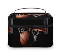 DWTJKMS Basketball Makeup Bag, Cosmetic Organizer Case Large Portable Capacity Make Up Bags Women Travel Toiletry Bags with Handle And Divider