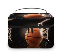 DWTJKMS Basketball Makeup Bag, Cosmetic Organizer Case Large Portable Capacity Make Up Bags Women Travel Toiletry Bags with Handle And Divider