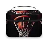 DWTJKMS Basketball Makeup Bag, Cosmetic Organizer Case Large Portable Capacity Make Up Bags Women Travel Toiletry Bags with Handle And Divider