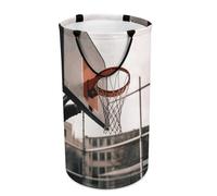 DWTJKMS Basketball Shot Laundry Basket, Collapsible Dirty Clothes Hamper with Easy Carry Handles, Large Storage Basket for Laundry Room Dorm, Family