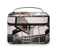 DWTJKMS Basketball Shot Makeup Bag, Cosmetic Organizer Case Large Portable Capacity Make Up Bags Women Travel Toiletry Bags with Handle And Divider