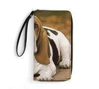 DWTJKMS Basset Hound Long Wallet Slim PU Leather Wallets for Men Women Minimalist Wallet with Card Slots, white, 19.7x10.5cm
