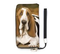 DWTJKMS Basset Hound Long Wallet Slim PU Leather Wallets for Men Women Minimalist Wallet with Card Slots, white, 20x10.5cm