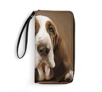 DWTJKMS Basset Hound Long Wallet Slim PU Leather Wallets for Men Women Minimalist Wallet with Card Slots, white, 19.7x10.5cm