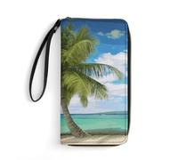 DWTJKMS Beach Palm Tree Long Wallet Slim PU Leather Wallets for Men Women Minimalist Wallet with Card Slots, white, 19.7x10.5cm