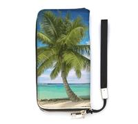 DWTJKMS Beach Palm Tree Long Wallet Slim PU Leather Wallets for Men Women Minimalist Wallet with Card Slots, white, 20x10.5cm