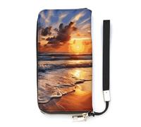 DWTJKMS Beach Sunrise Long Wallet Slim PU Leather Wallets for Men Women Minimalist Wallet with Card Slots, white, 20x10.5cm
