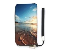 DWTJKMS Beach Sunset Tranquil Long Wallet Slim PU Leather Wallets for Men Women Minimalist Wallet with Card Slots, white, 20x10.5cm