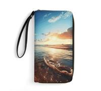 DWTJKMS Beach Sunset Tranquil Long Wallet Slim PU Leather Wallets for Men Women Minimalist Wallet with Card Slots, white, 19.7x10.5cm