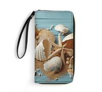 DWTJKMS Beach Theme Seashells Long Wallet Slim PU Leather Wallets for Men Women Minimalist Wallet with Card Slots, white, 19.7x10.5cm